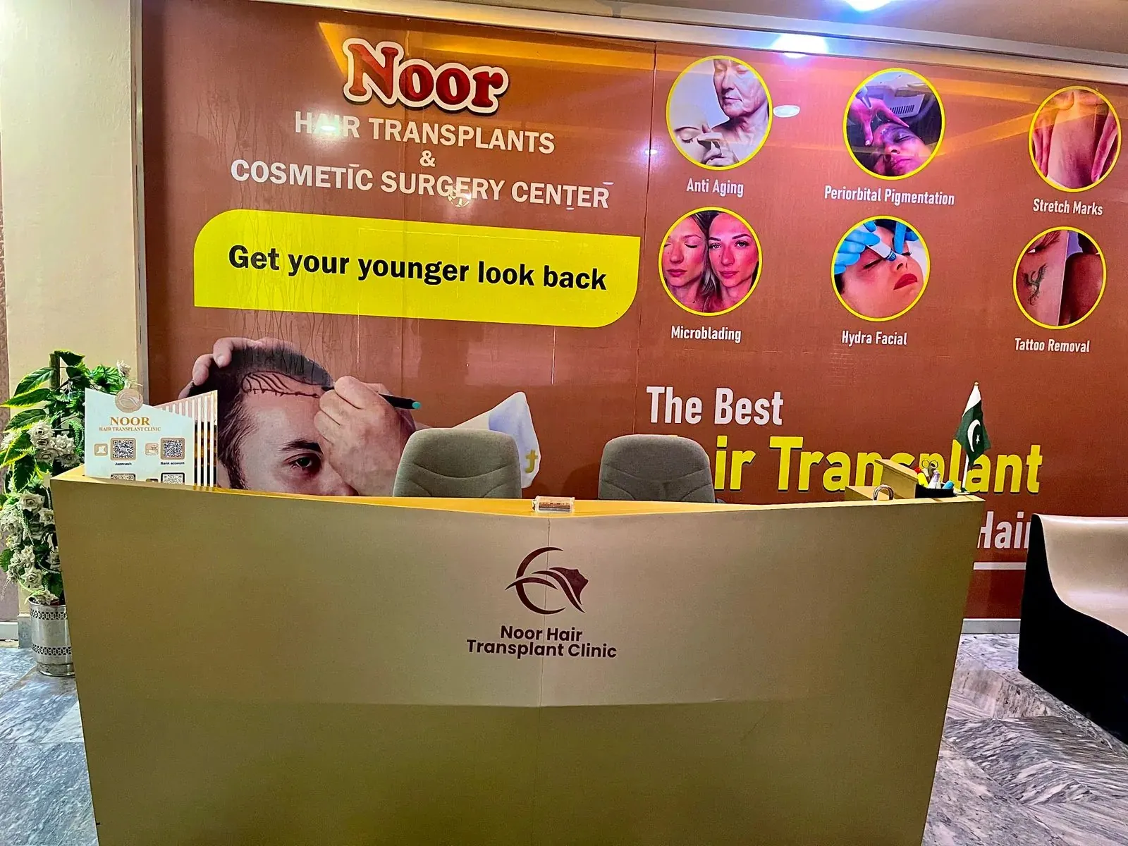Reception desk at Noor Hair Transplant clinic