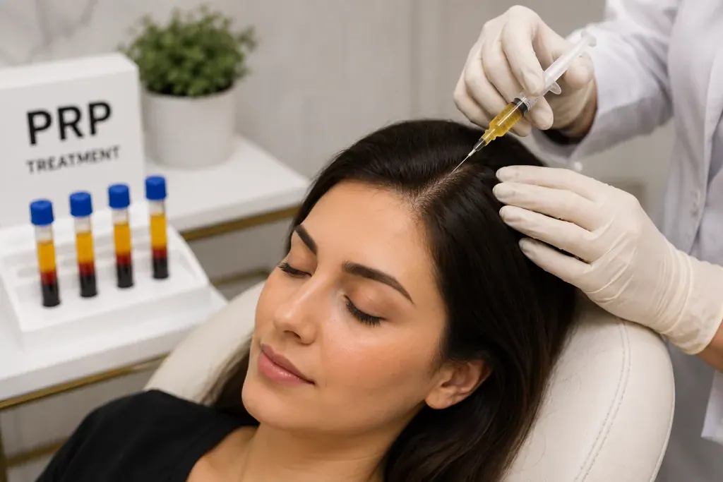 Illustration of a woman receiving a scalp injection